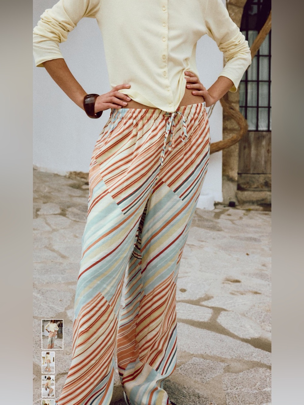 Zara Striped Wide-Leg Drawstring Pants